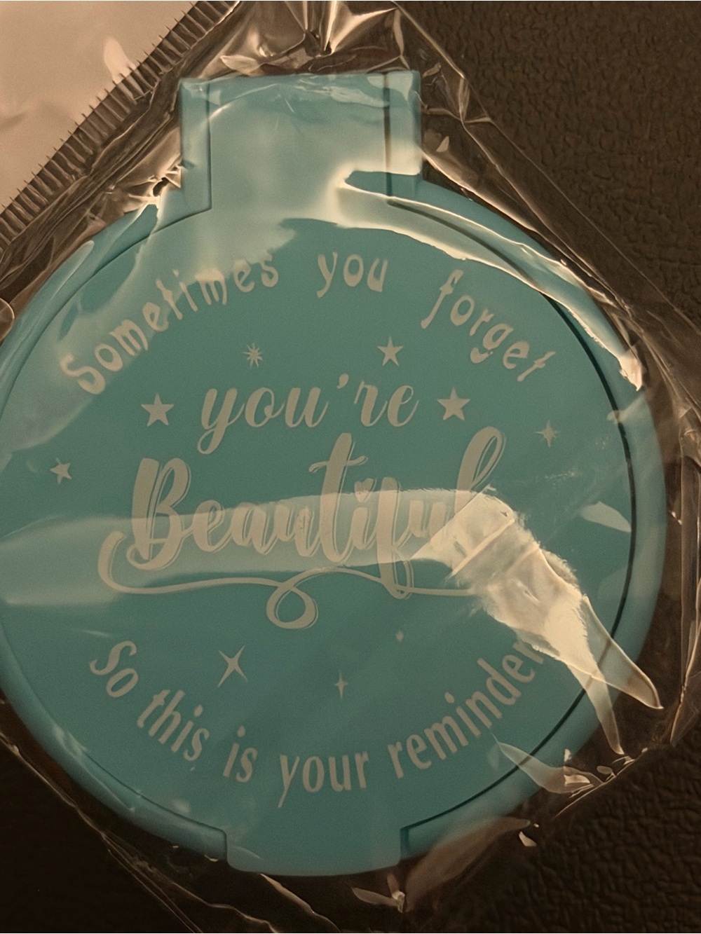 Compact Pocket Mirror - Turquoise "You're Beautiful"